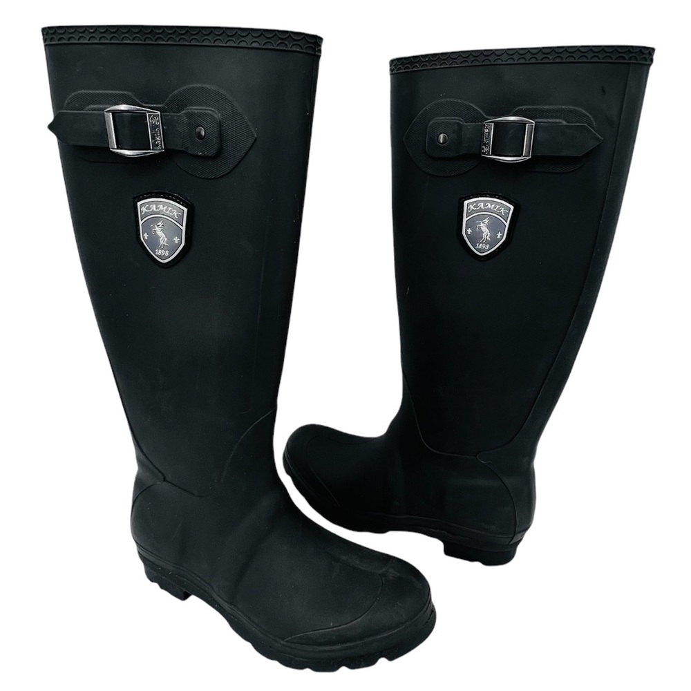 Kamik Jennifer Tall Black Waterproof Rubber Riding Style Rain Boots Size 7